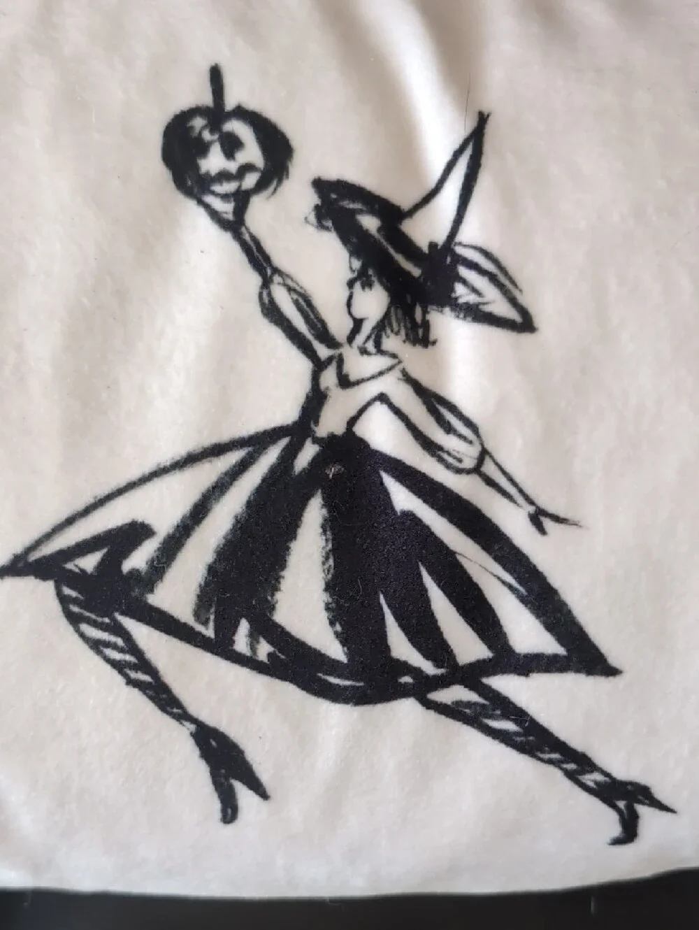 Decorative Black and White Dance Motif Witch 🧹 Pillow -